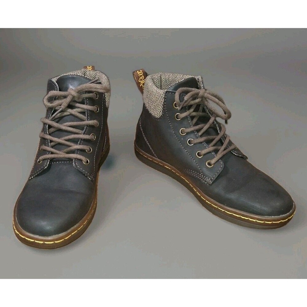 Dr. Martens Maelly 7 Dark Brown Leather Herringbone Wool Ankle Boots Combat